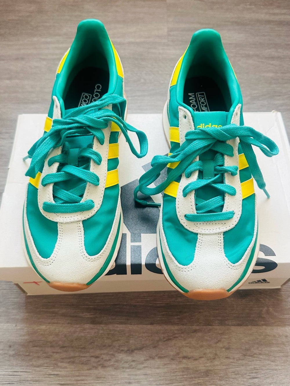 adidas green. Yellow & White Retro Runner Sneakers